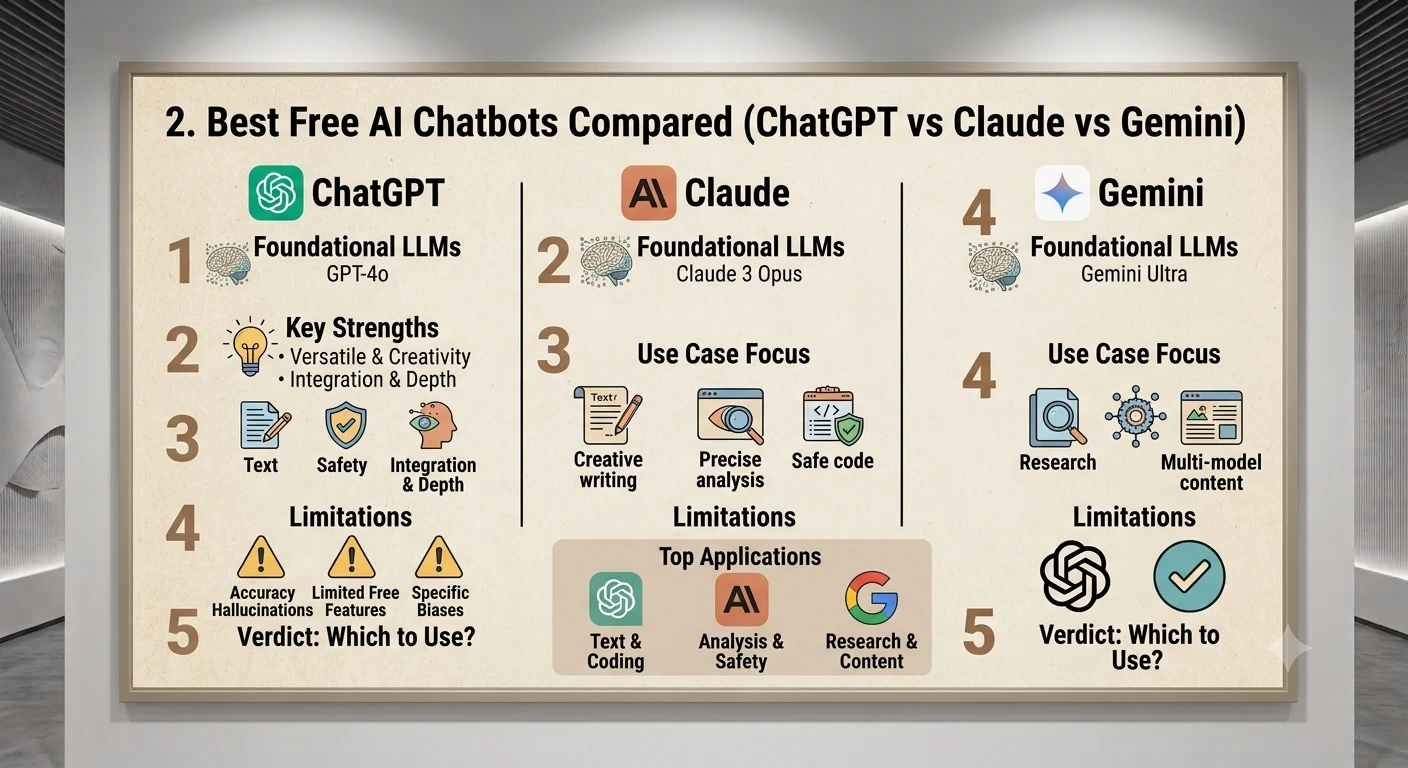 Best Free AI Chatbots Compared (ChatGPT vs Claude vs Gemini)